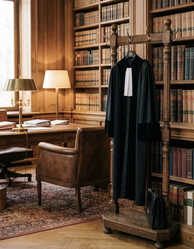 Toga van Opus Legal in de bibliotheek van het kantoor